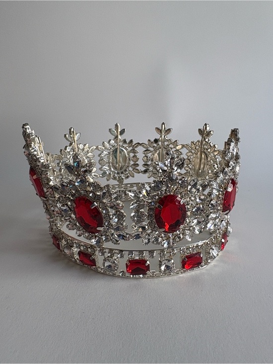Jewelry - Silver Tiara Crown Red Clear Rhinestone Regal Costume Piece